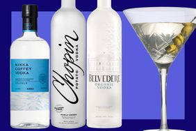 Nikka Coffey Vodka, Chopin Vodka, Belvedere Vodka and a dirty martini.