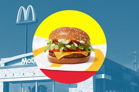 McDonald's McPlant burger in a photo composite with a McDonald's.