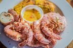 Royal red shrimp with potatoes, corn and butter from Knuckleheads in Ocean Springs, Mississippi. 