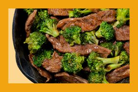 Close up shot of a beef and broccoli stir fry