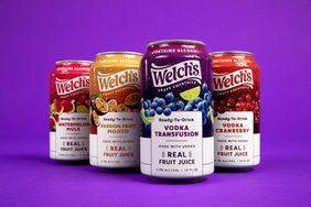 Welch's craft cocktails in cans on a purple background.