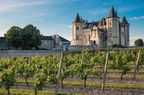 Saumur castle in the Loire Valley at sunset