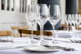 Wine glasses on a restaurant table